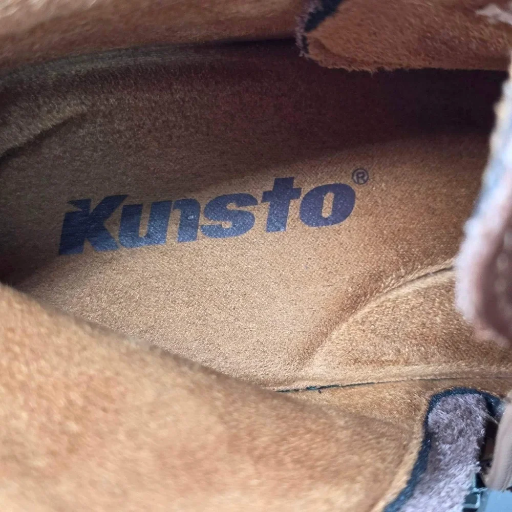 Kunsto Boots Men's Size 12 Tan Leather Cap Toe Side Zip Arch Support Shoes